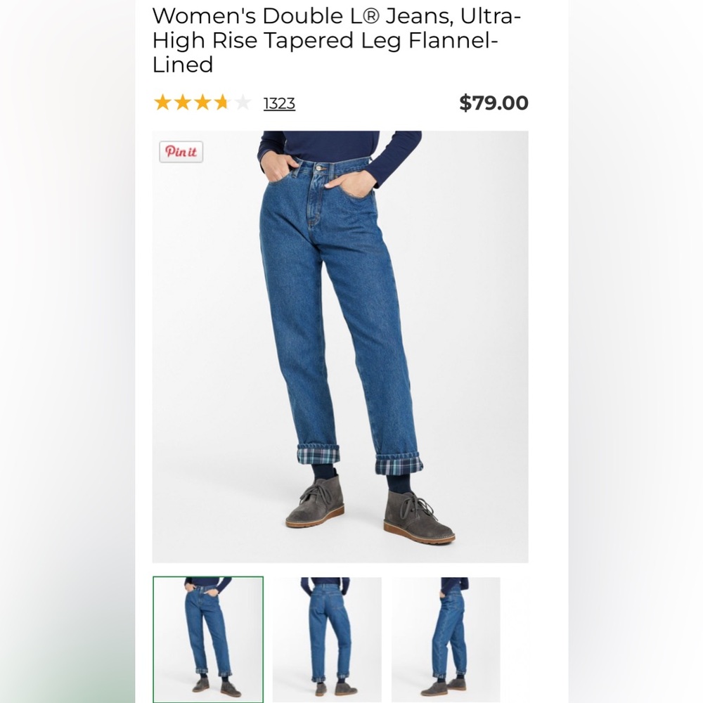 LLBean Petite Plaid lined Jeans